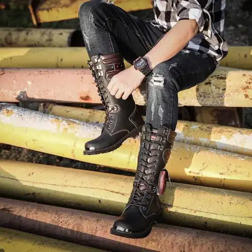 厂家直销外贸爆款男士高筒靴户外军靴 潮流大码大头皮靴工装靴男