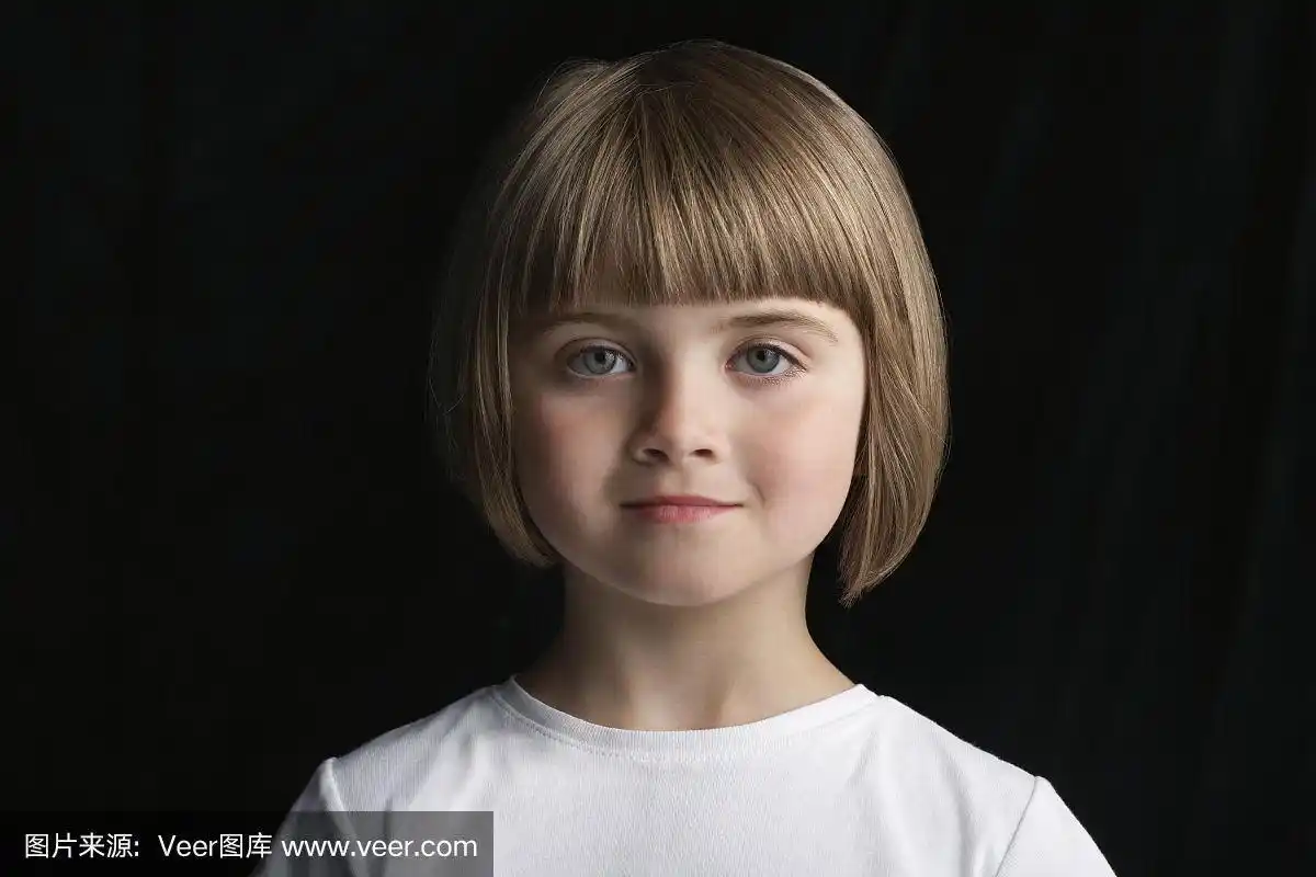 可爱的,短发,女孩,正面视角,学龄儿童
