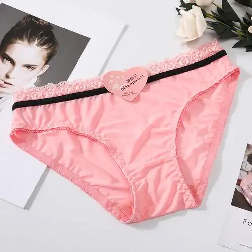 女士内裤女蕾丝低腰少女三角裤无痕冰丝款女生新款日系底裤棉裆