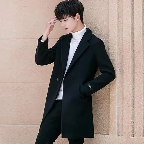 呢大衣男修身帅气呢子外套男男士保暖百搭舒适显瘦男式上衣驼色加棉xl