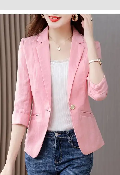 七分袖小西装外套女夏季薄款小个子2024新款女士短款黑色西服上衣