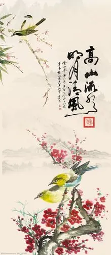 花鸟画 花鸟玄关 玄关 高山流水 中国风壁纸 中国风元素 花鸟 水墨画