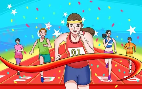 奔跑东京奥运会彩色卡通手绘比赛跑步竞技运动会原创插画海报