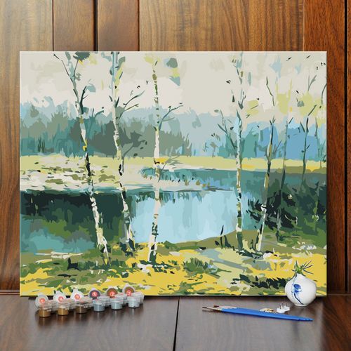 diy/数字油彩画白桦林树林手绘填色油画客厅卧室书房餐厅装饰挂画
