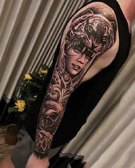 大黑花臂欧美风格的9张大黑花臂纹身图案5