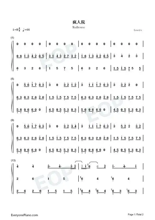 疯人院华晨宇双手简谱预览1