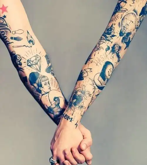 花臂情侣纹身刺青永远都在一起