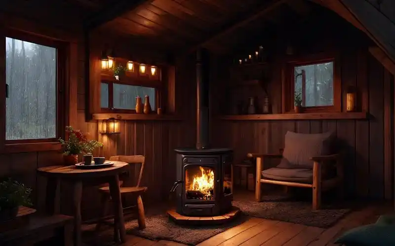 温馨的森林小木屋听雨放松助眠丨舒缓的雨声,木柴燃烧声有效促进睡眠