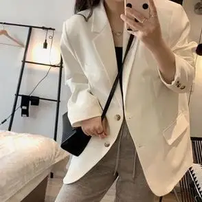 外套女2023春秋装高级设计感炸街宽松休闲小个子米白色西服女西装