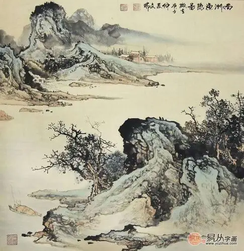 林文瑞国画新品斗方山水画《西洲渔隐图》