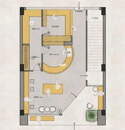 7288㎡甜品店平面布置图