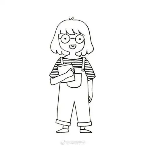 手绘女生简笔画黑白线条
