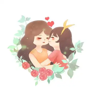 海报彩色卡通手绘温馨唯美母亲节母女原创插画海报手绘母亲节素材原