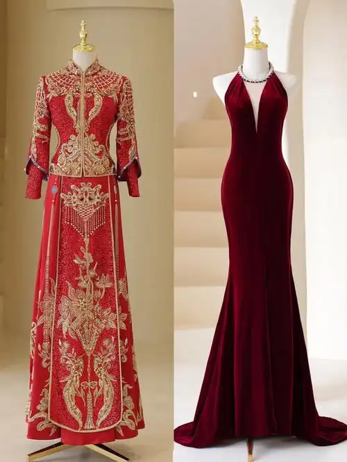 红色系的中式出门敬酒服色调搭配参考