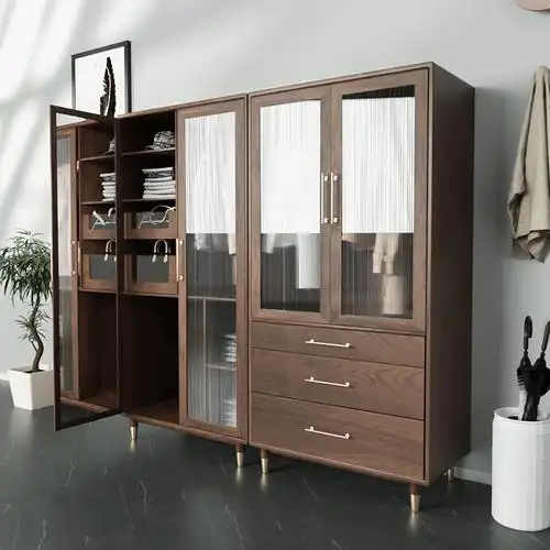 北欧黑胡桃木实木衣柜轻奢双门大衣橱可定制家具对开门简约收纳柜