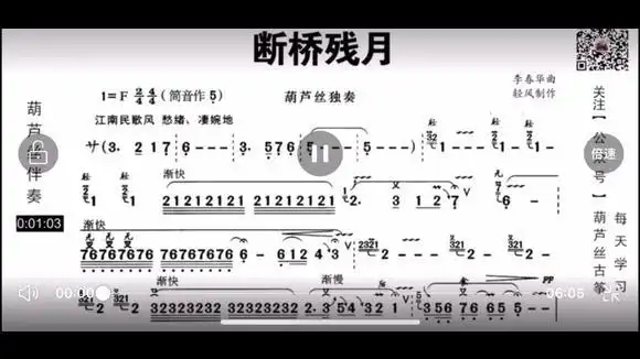 《断桥残月》葫芦丝动态简谱-音乐视频-搜狐视频