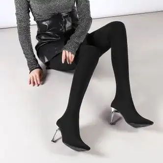 米诗德裤靴一体过膝长靴女定制瘦腿连裤靴网红连身丝袜靴细高跟鞋性感