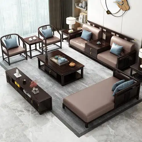 晨府新中式沙发客厅现代简约布艺组合全实木轻奢别墅古典储物家具