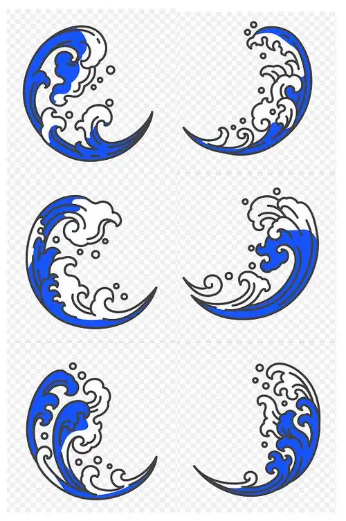 蓝色传统中国风国潮浪花海浪素材免扣元素