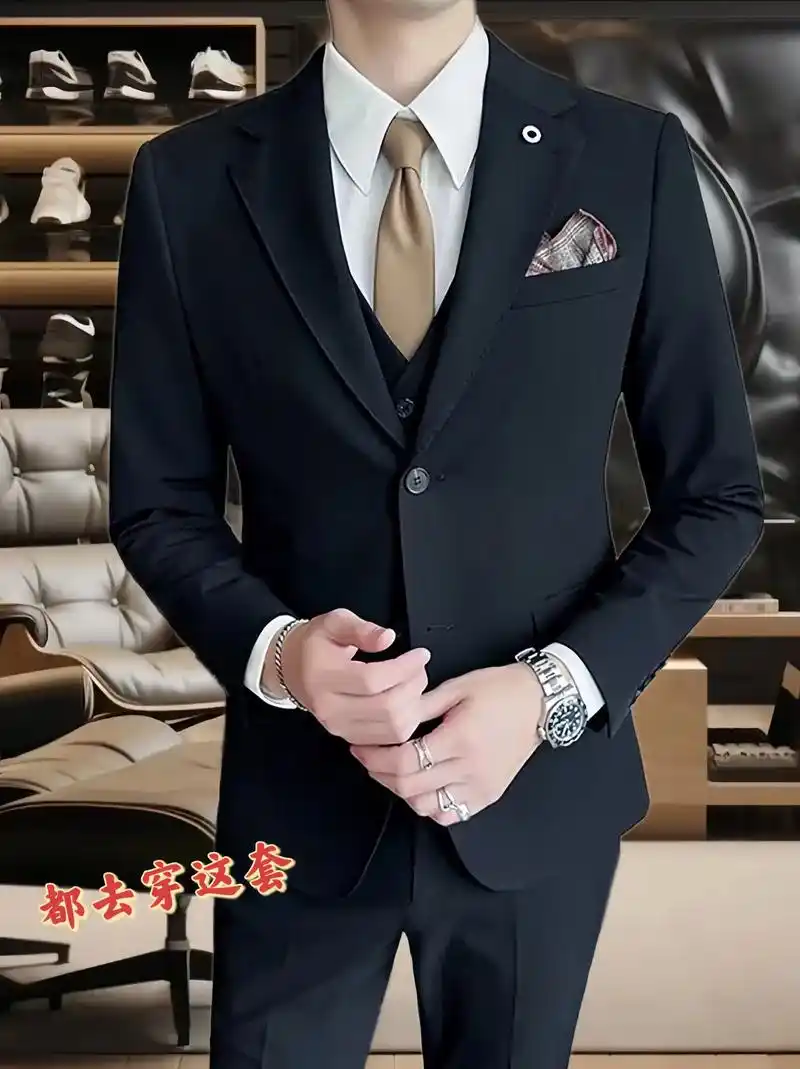 男士绅士商务修身西服套装,结婚礼服职业纯色男士西装套装～采用高