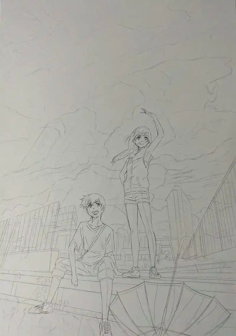 画个天气之子海报 #手绘 #简笔画 - 抖音