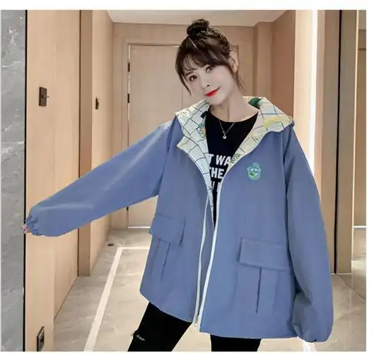 初高中生双面穿学生工装外套女两面穿短装春秋季新款韩版宽松休闲百搭