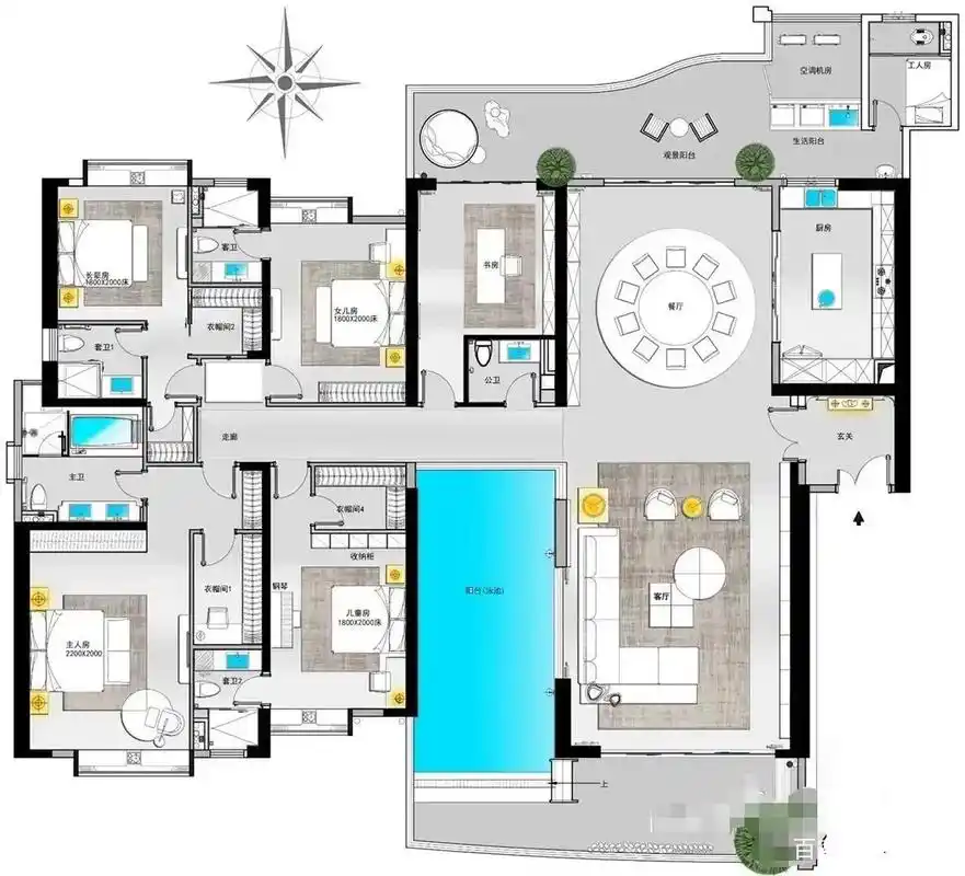 带泳池的奢华大平层户型,优雅的体验
