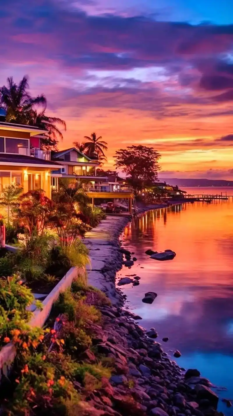 ai风景绘图-傍晚的海边.#抖音图文来了 #midjourn - 抖音