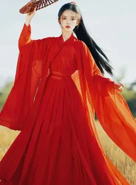 原创红色武侠古装裙仙气交领衫汉服