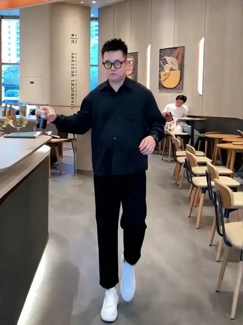 春秋季微胖男生显瘦穿大点简约长袖衬衫宽松大码胖子搭配休闲衬衣