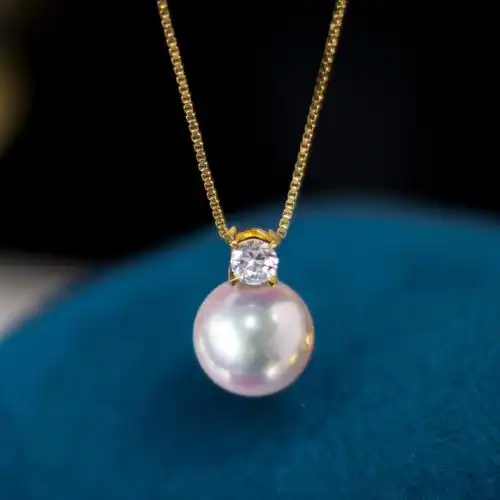 日本akoya海水珍珠项链单颗18k黄金钻石王妃吊坠锁骨链送女友批发