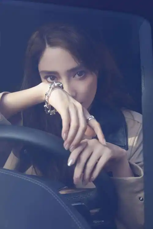 杨颖(angelababy)晒出车内大写真,蓬松的卷发搭配卡其色外套气场十足