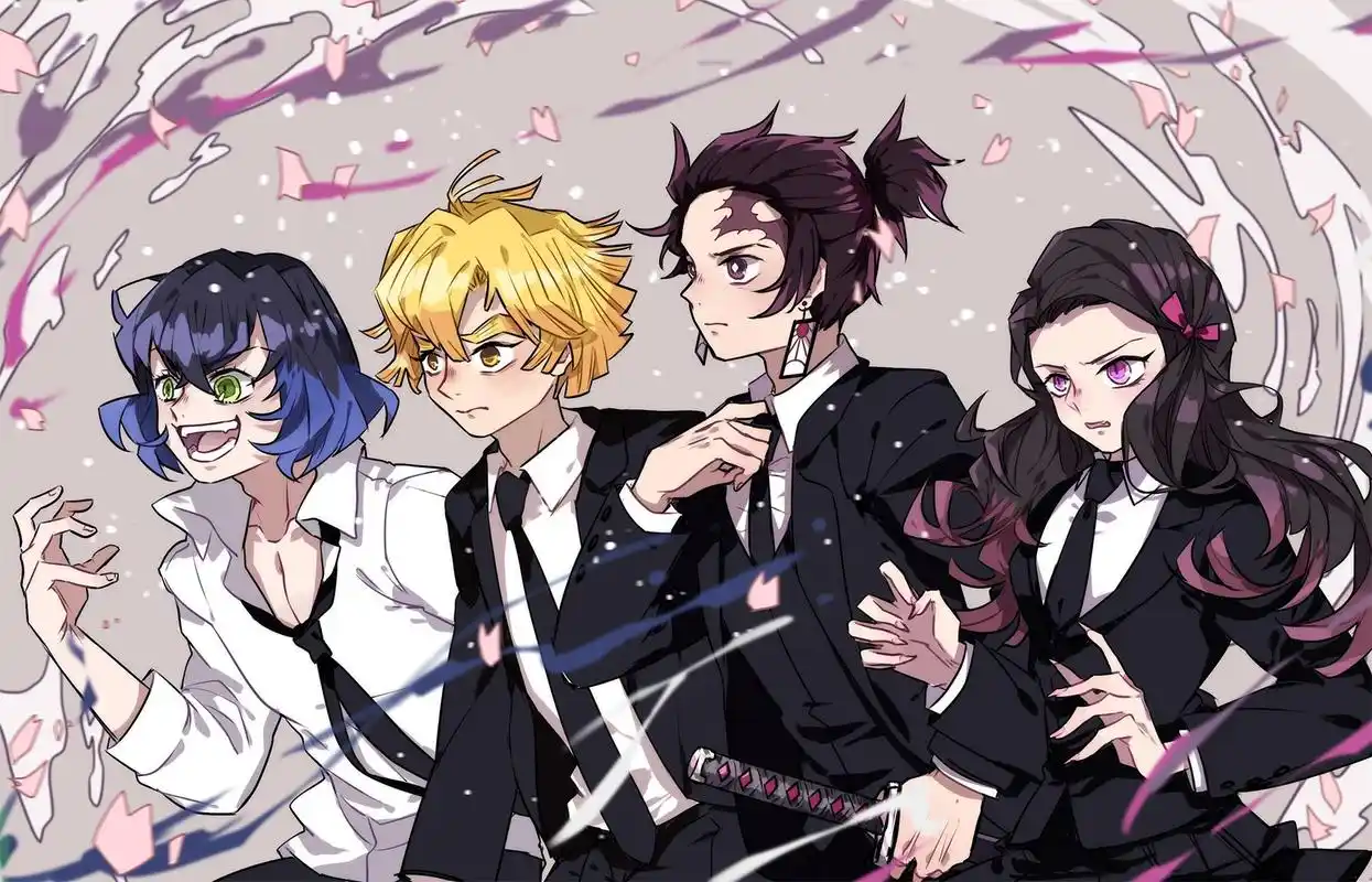 当主角三人组换下鬼杀队队服,穿上帅气的西装,这是伊之助第一次好好穿