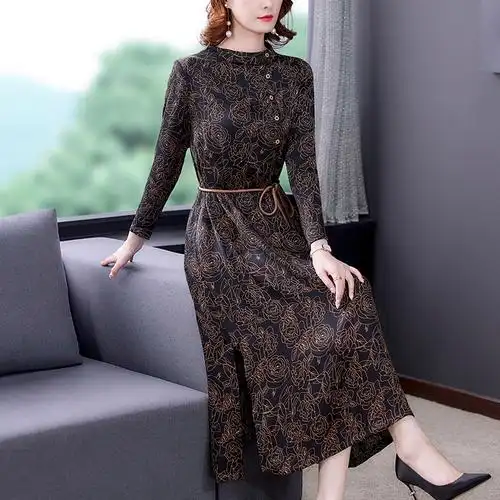 连衣裙春装2022年新款女装高档修身气质中长款裙子,女装连衣裙,依朵