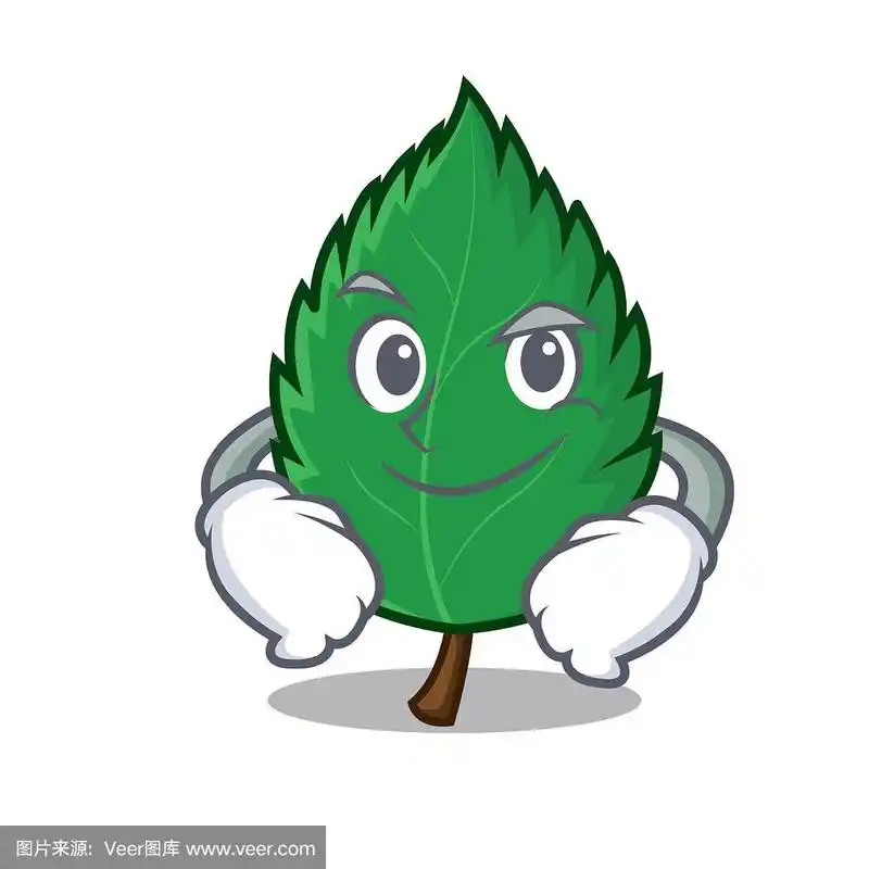 傻笑的薄荷叶卡通人物