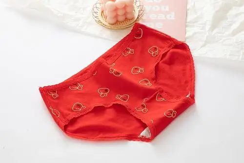 女红内裤棉大红色本命年韩版学生少女可爱印花格子萝莉低腰三角裤 【2