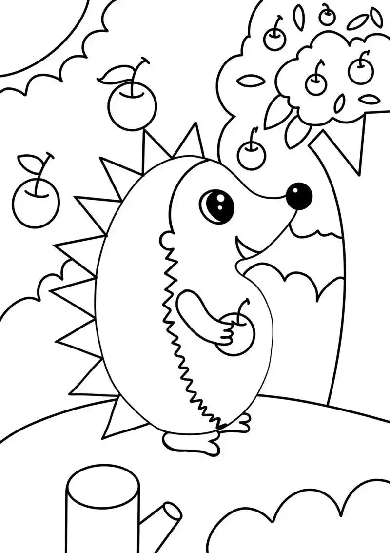 刺猬02儿童画 简单 创意画 简笔画 带线稿哦 适合4～6岁小朋友