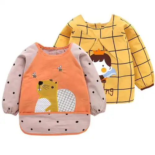 宝宝卡通罩衣婴儿围裙春秋儿童反穿衣小孩幼儿园秋冬吃饭画画衣服