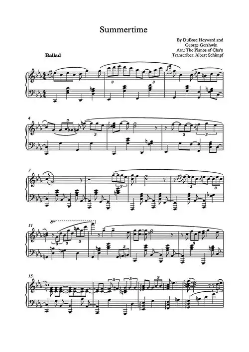 爵士乐名曲——夏日时光 summertime钢琴谱-139****7499-虫虫钢琴