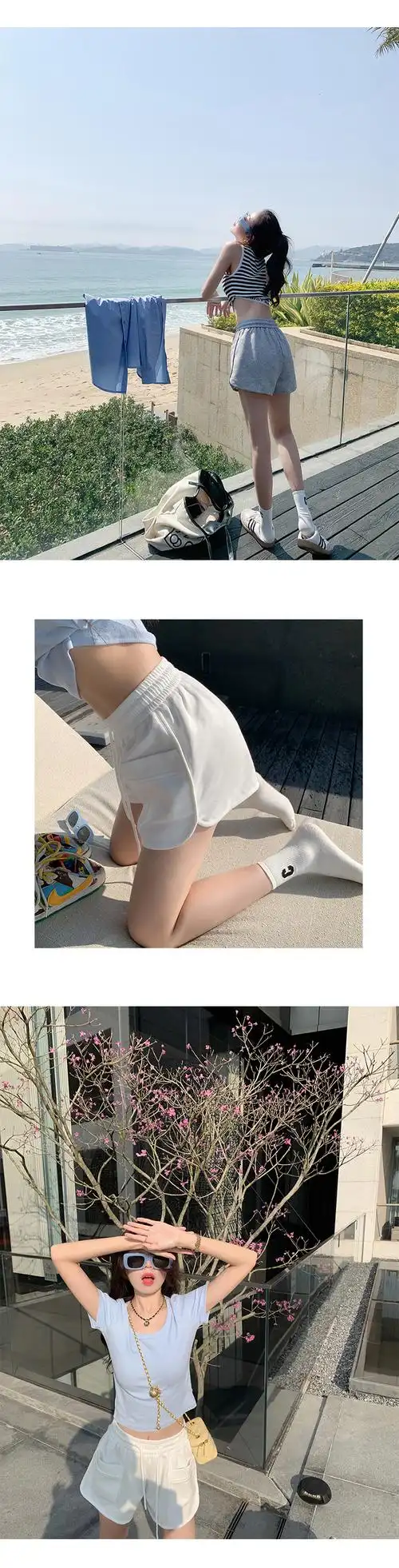 超火休闲运动短裤女夏季新款复古高腰休闲小众抽绳直筒阔腿裤子 - 17