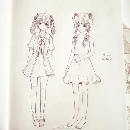 人物黑白动漫素材插画绘画线稿手绘女生男生长发短发