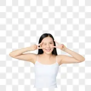 小女孩比耶图片