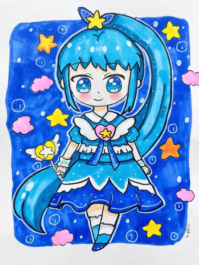 动漫女孩绘画过程图.#马克笔手绘 #手绘动漫人物 #q版人物 - 抖音