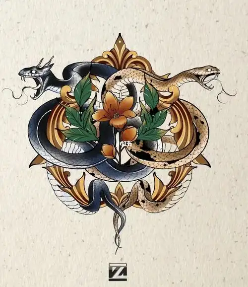 蛇纹身双蛇纹身纹身手稿