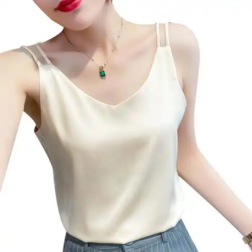 真丝吊带背心女内搭宽松外穿黑色无袖上衣春夏小西装桑蚕丝打底衫