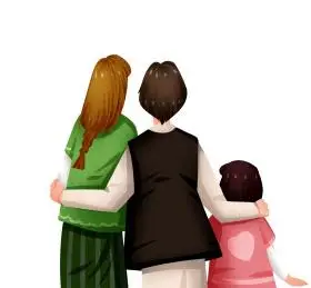 一家三口相拥的背影相互陪伴插画元素