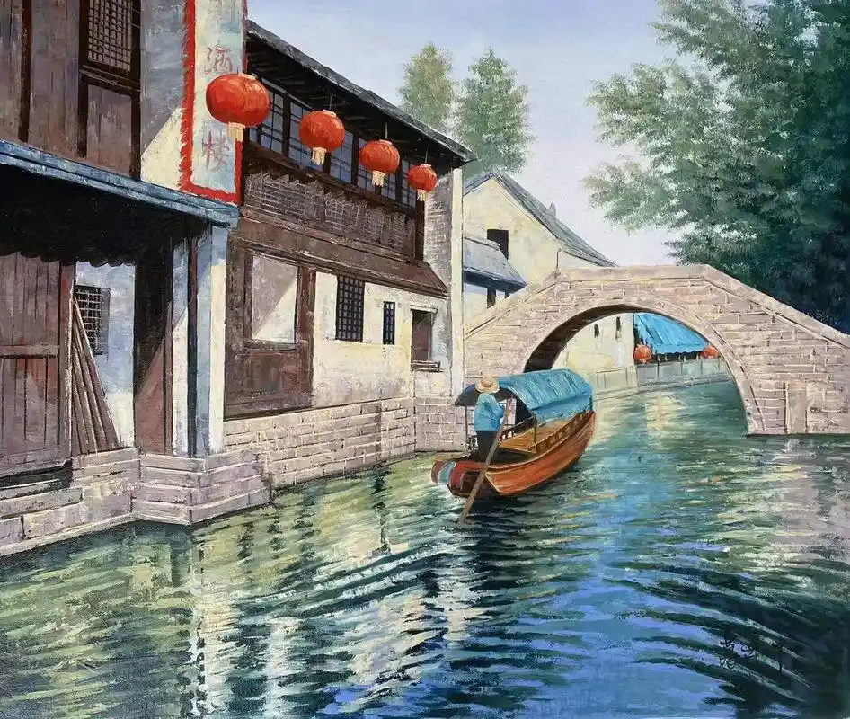 葛茂开,江南水乡,60.50,80.40,油画精品 - 抖音