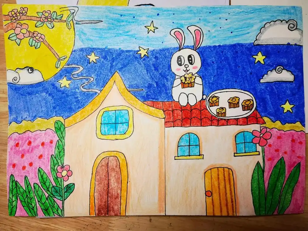 一年级小朋友,家庭作业,中秋佳节庆团圆绘画,幼儿园中班开始画 - 抖音