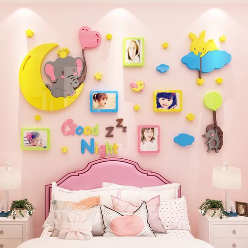 女孩儿童房墙面装饰公景照片墙贴纸画3d立体主房间布置卧室床头背