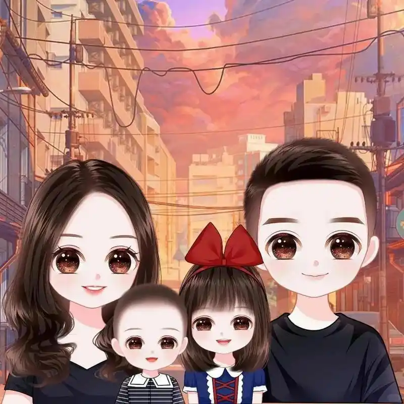 你发图我来画|卡通全家福|一家四口头像